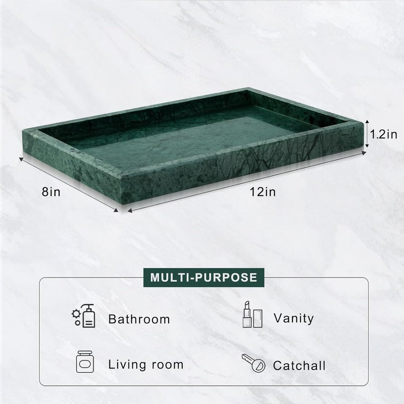 Homaura Marble Bathroom Tray for Countertop & Home Decor, Natural Decorative Marble Tray for Jewelry & Perfume Organizer, Luxury Stone Vanity Trays for Dresser, Kitchen Counter, 12" x 8", Green - Image 3